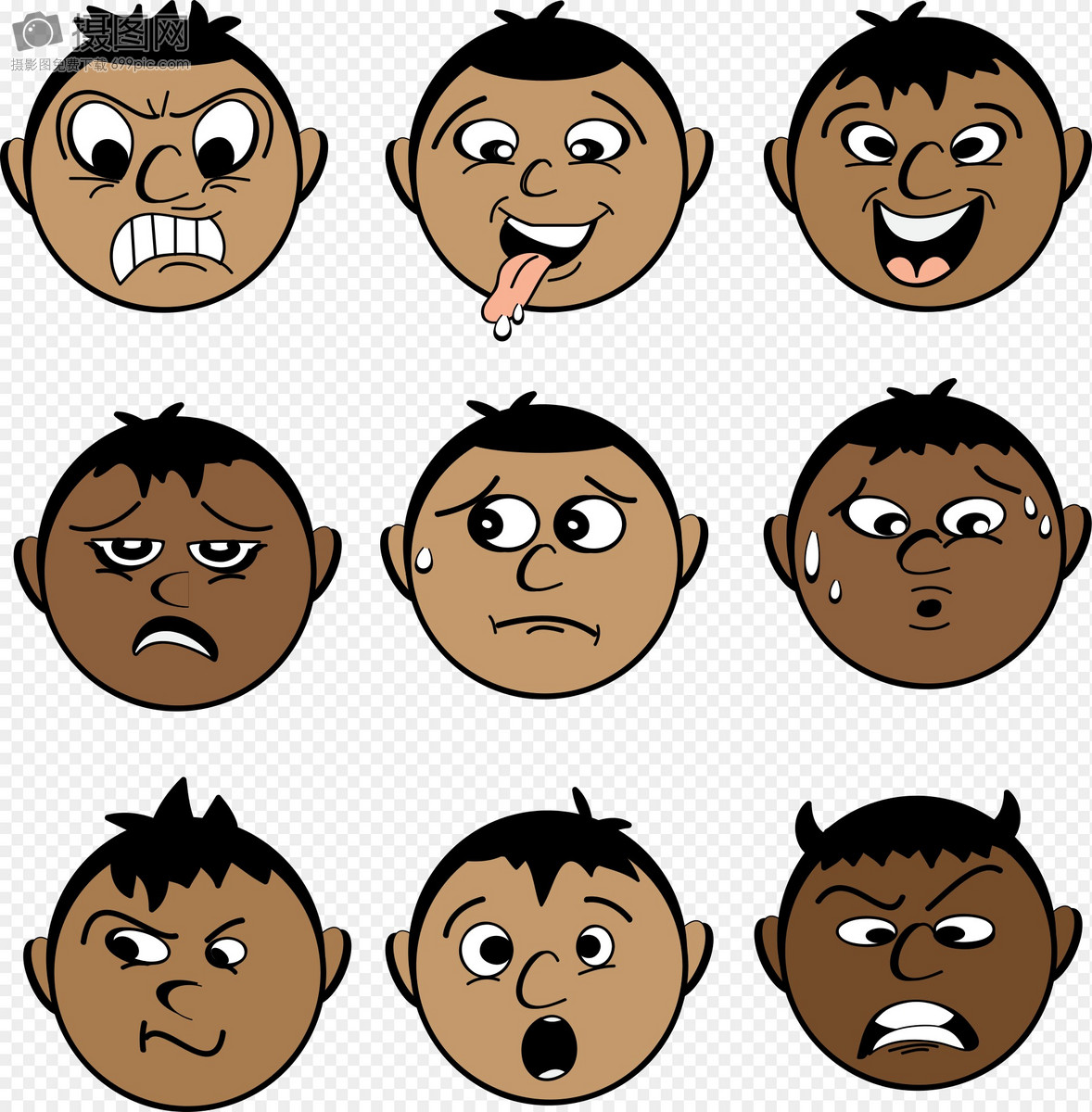 九种不同表情的脸面