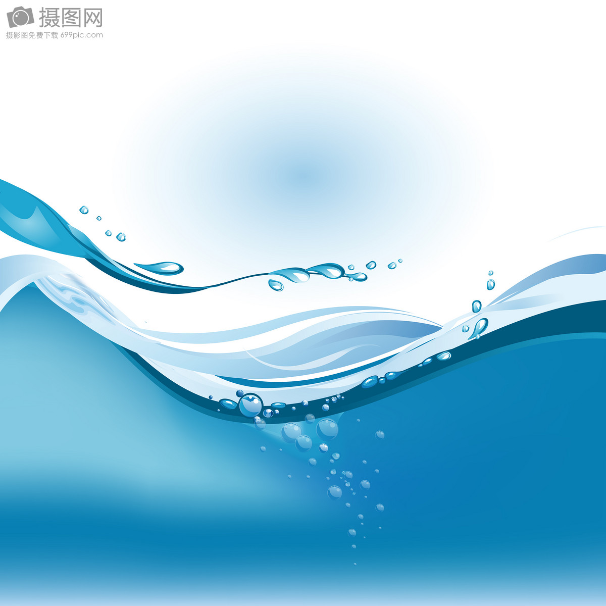 蓝色的水流清澈透明一颗颗气泡浮向水面免抠PNG素材