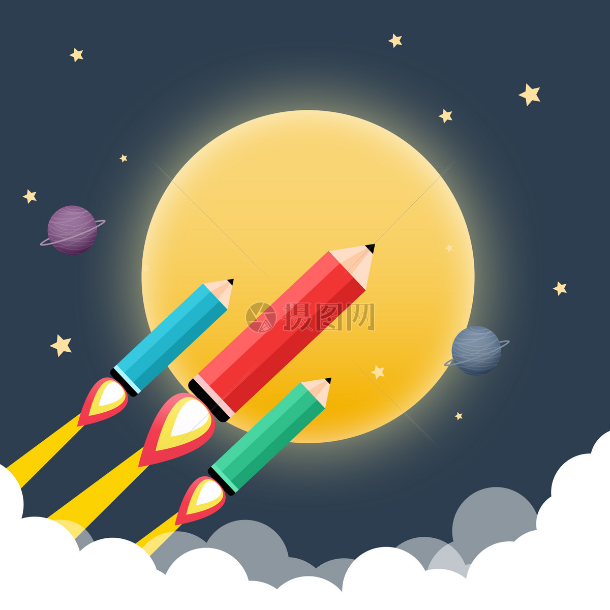 创意铅笔变身火箭飞上太空