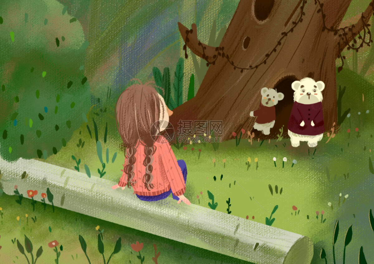 女孩和熊|插画|儿童插画|雅婷手绘 - 临摹作品 - 站酷 (ZCOOL)
