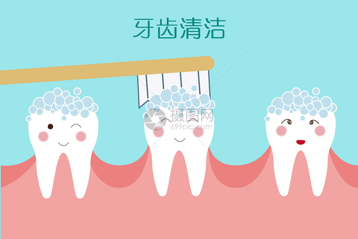 牙齿护理清洁卡通图