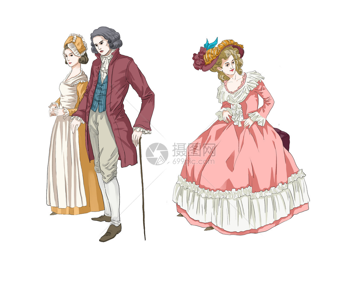 欧洲人物服饰插画