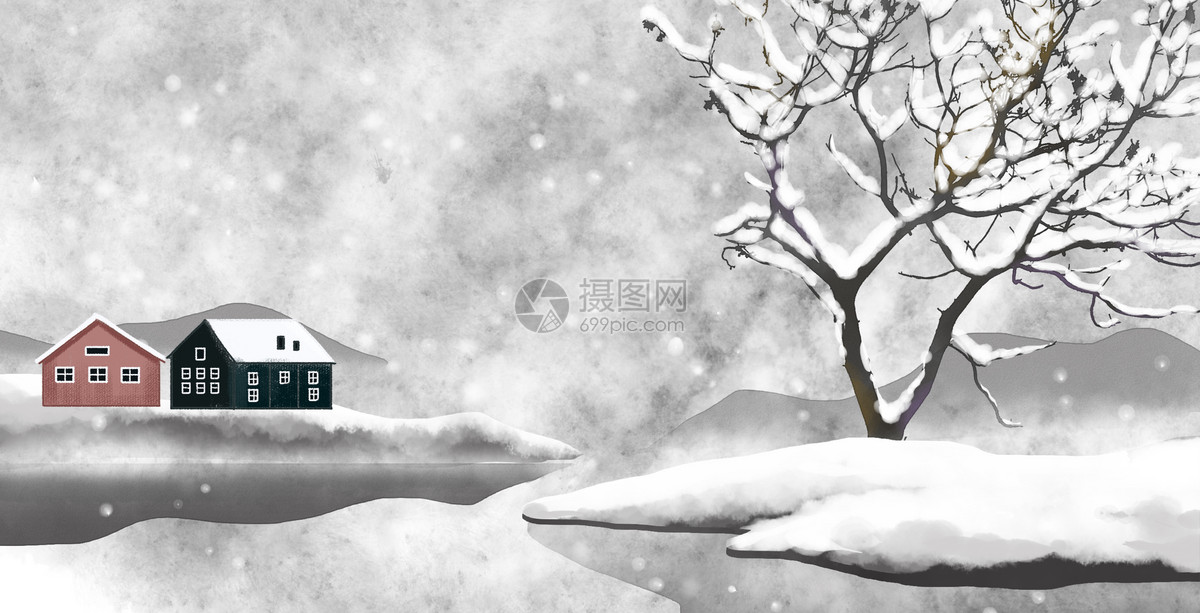 唯美图片 背景素材 古风水墨雪景psd 分享 qq好友 微信朋友圈 qq