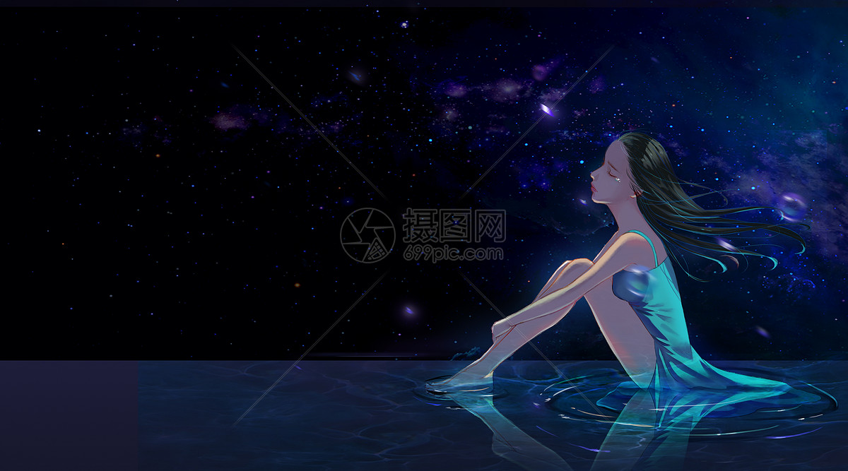 唯美图片 人物情感 星空下的少女psd  分享: qq好友 微信朋友圈 qq