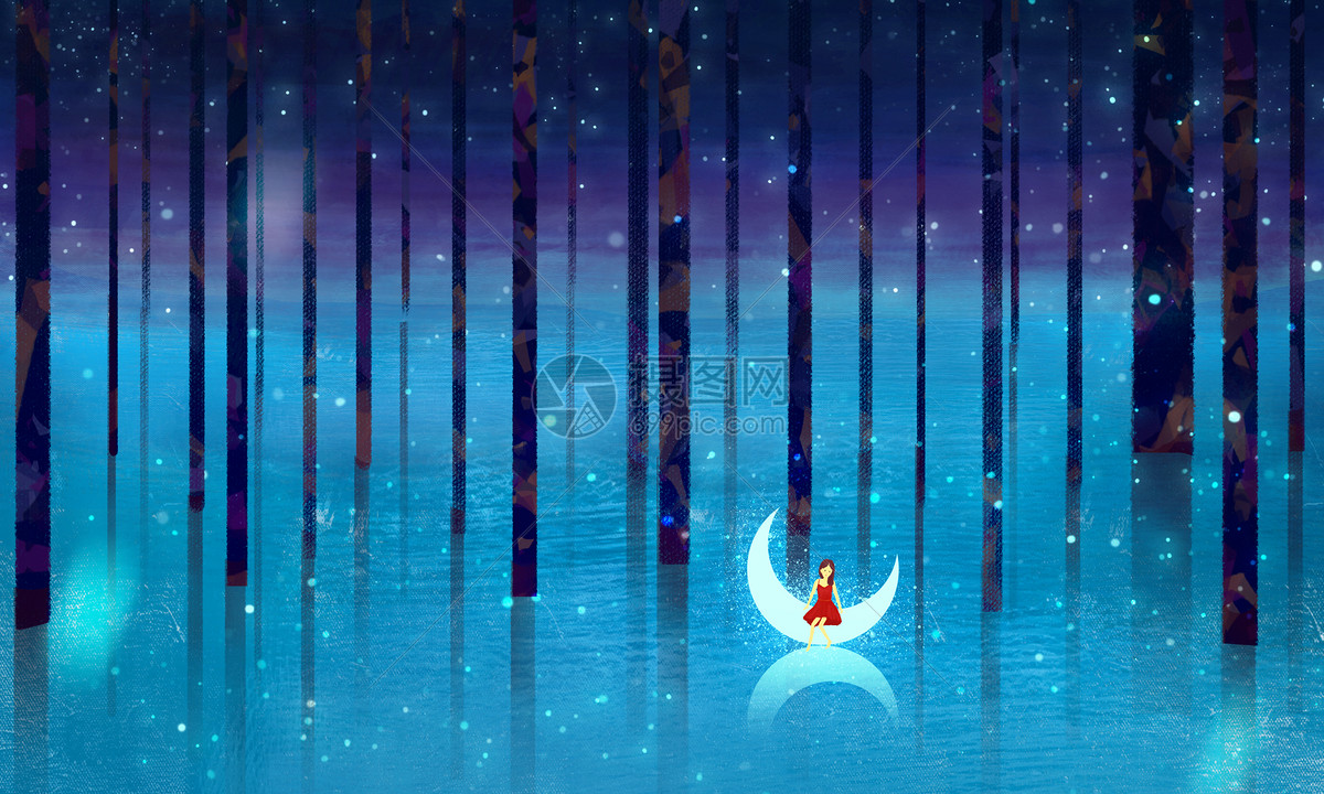 夜晚梦幻树林