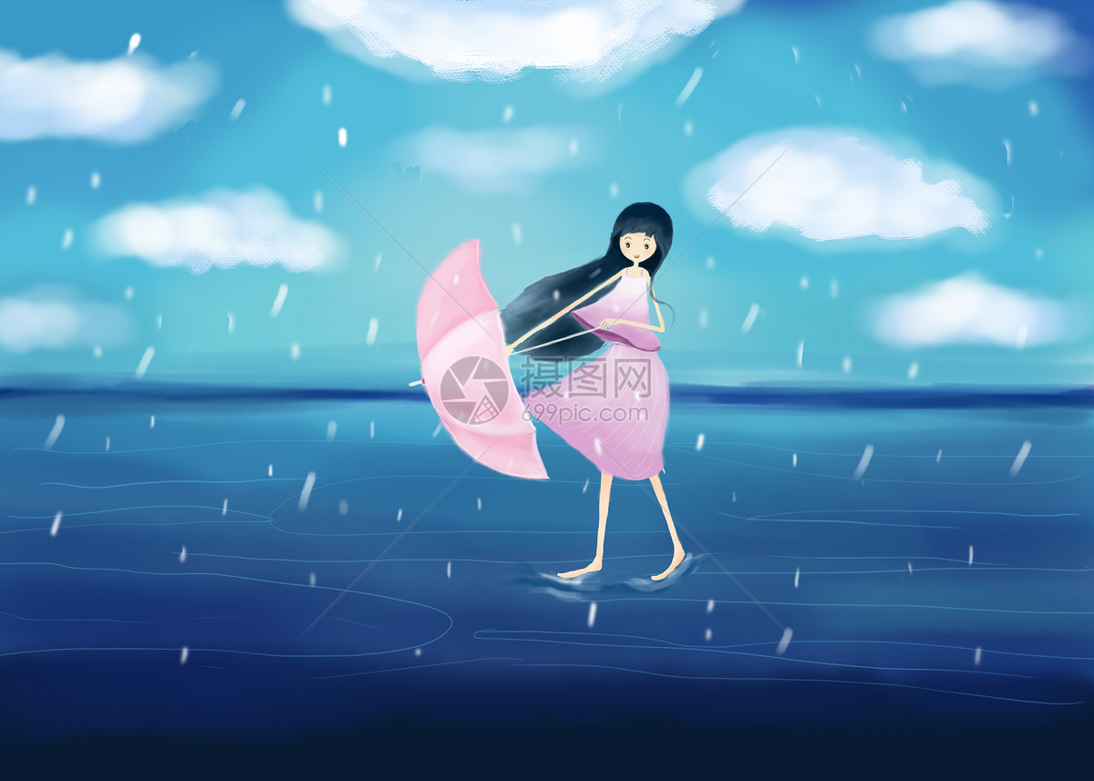 雨天的海上女孩