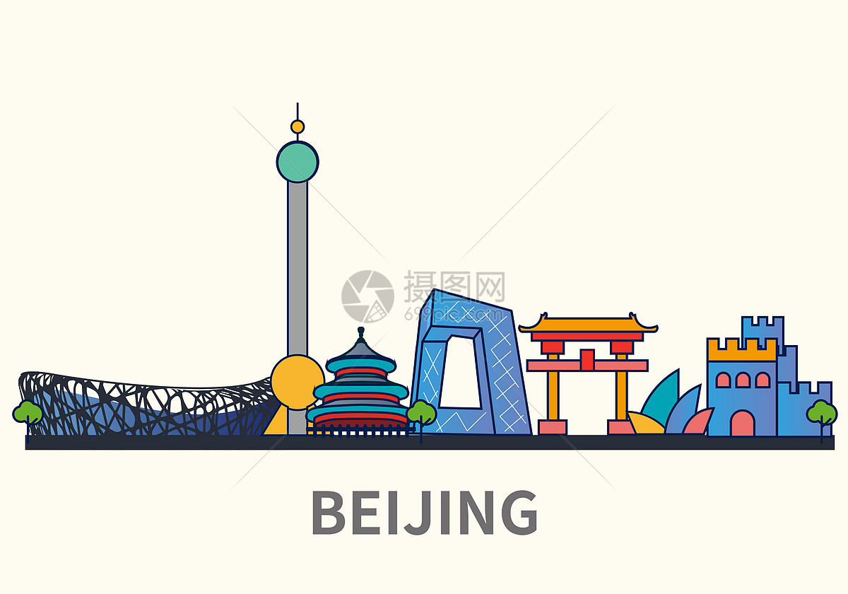 扁平化城市北京标志性建筑物