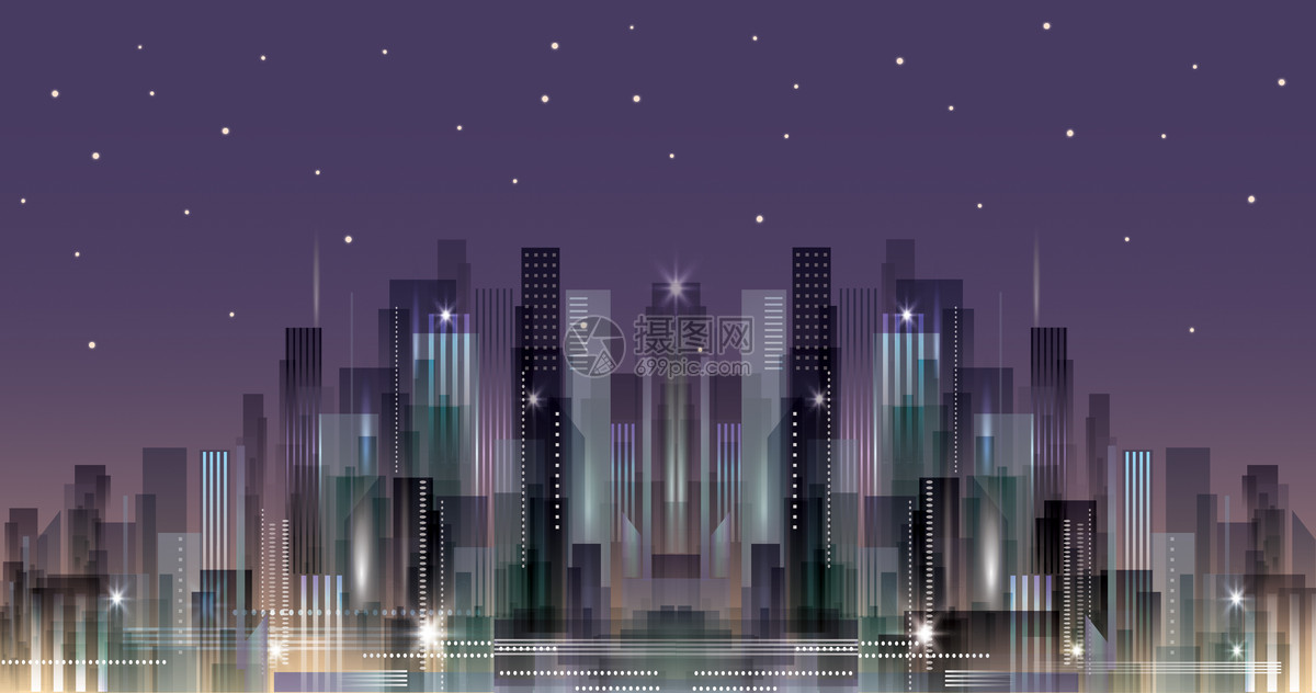 城市夜景剪影插画