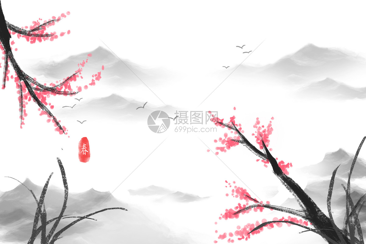 中国风水墨山水国画小清新手绘古风