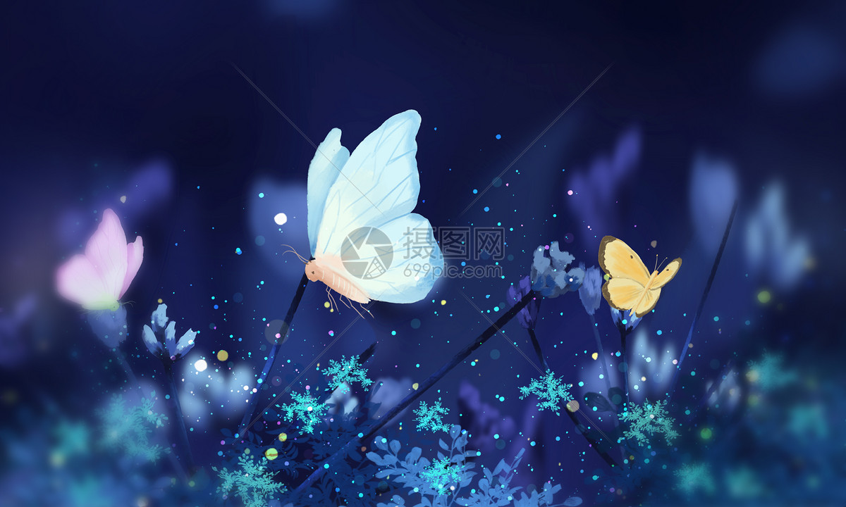 梦幻蝴蝶场景插画