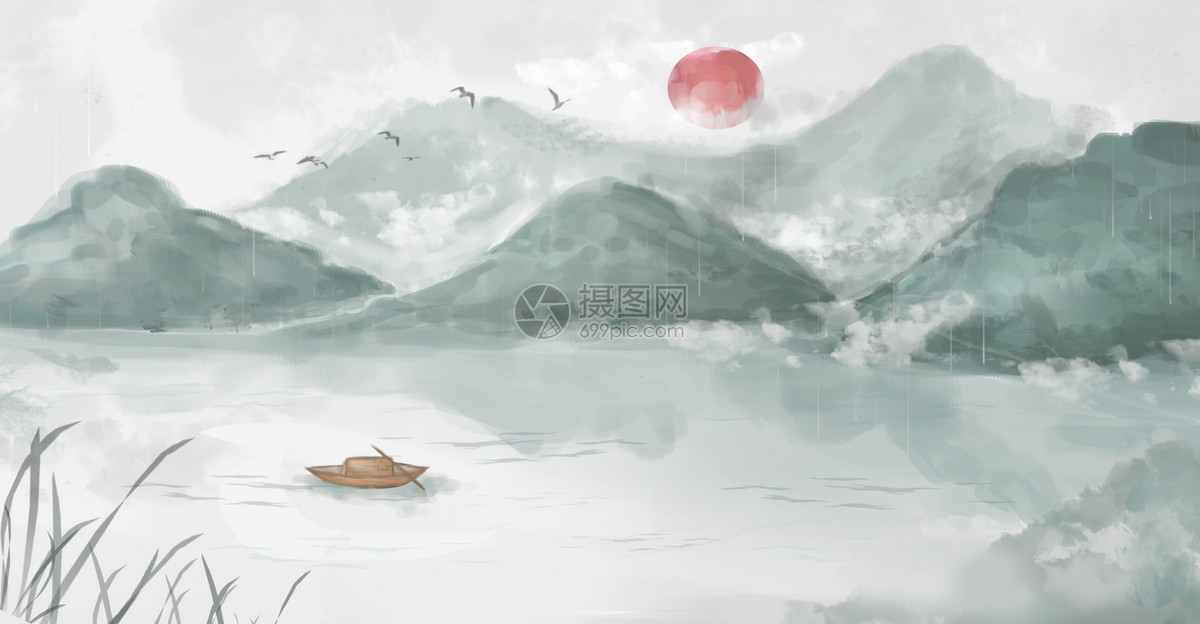 清明中国风水墨画