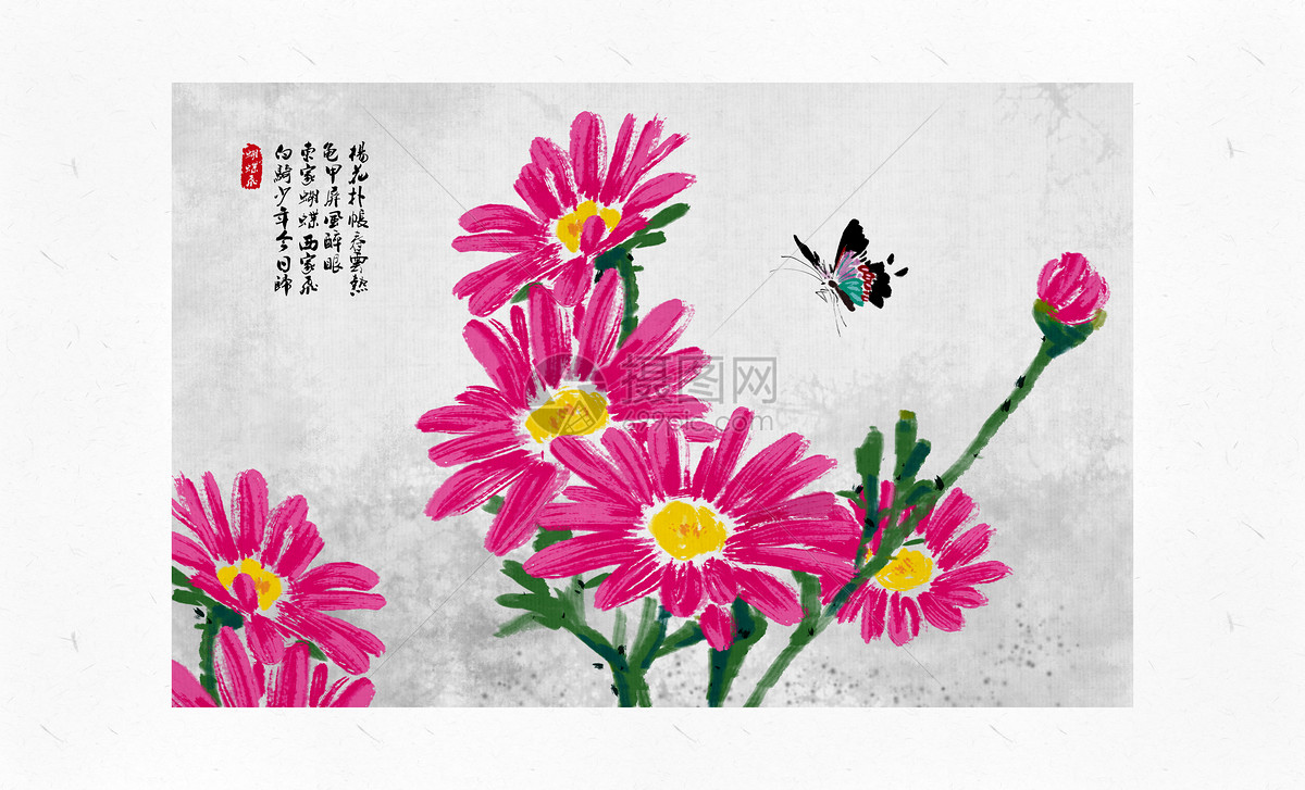 蝶恋花中国风水墨画图片素材_免费下载_psd图片格式