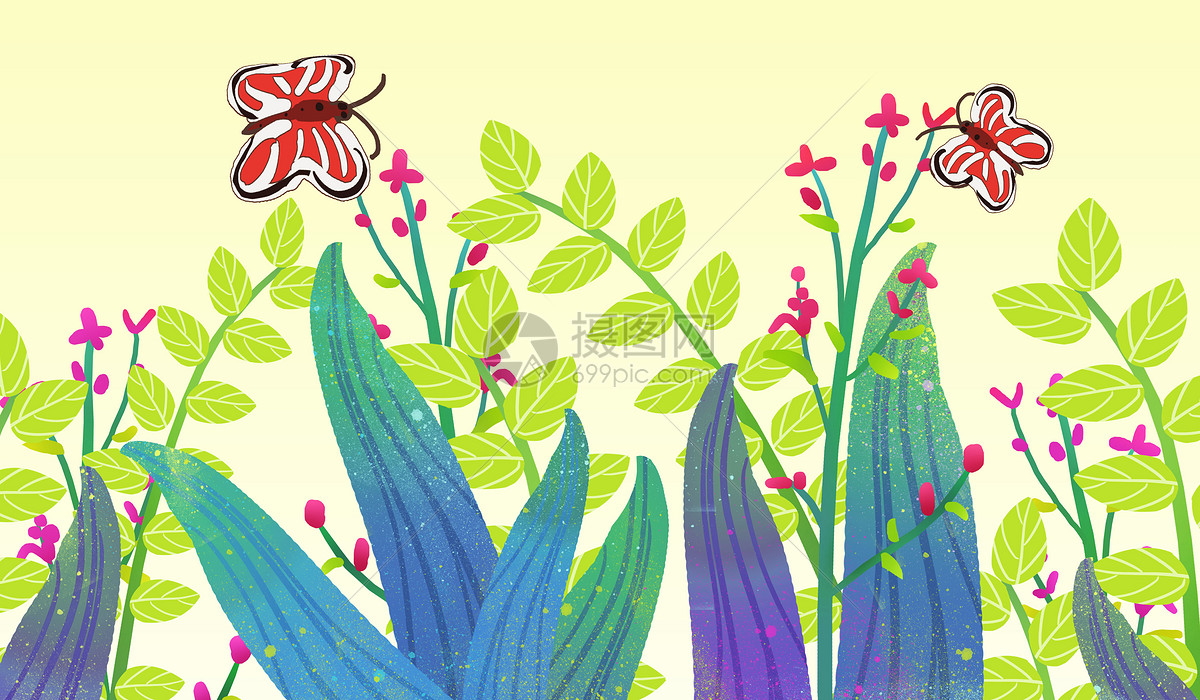 唯美蝴蝶花卉插画