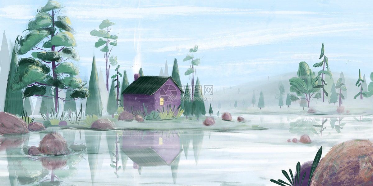 湖边小屋风景