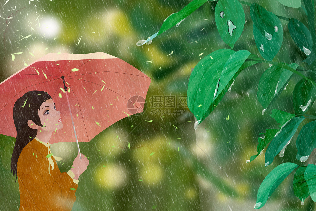 女孩雨天撑伞