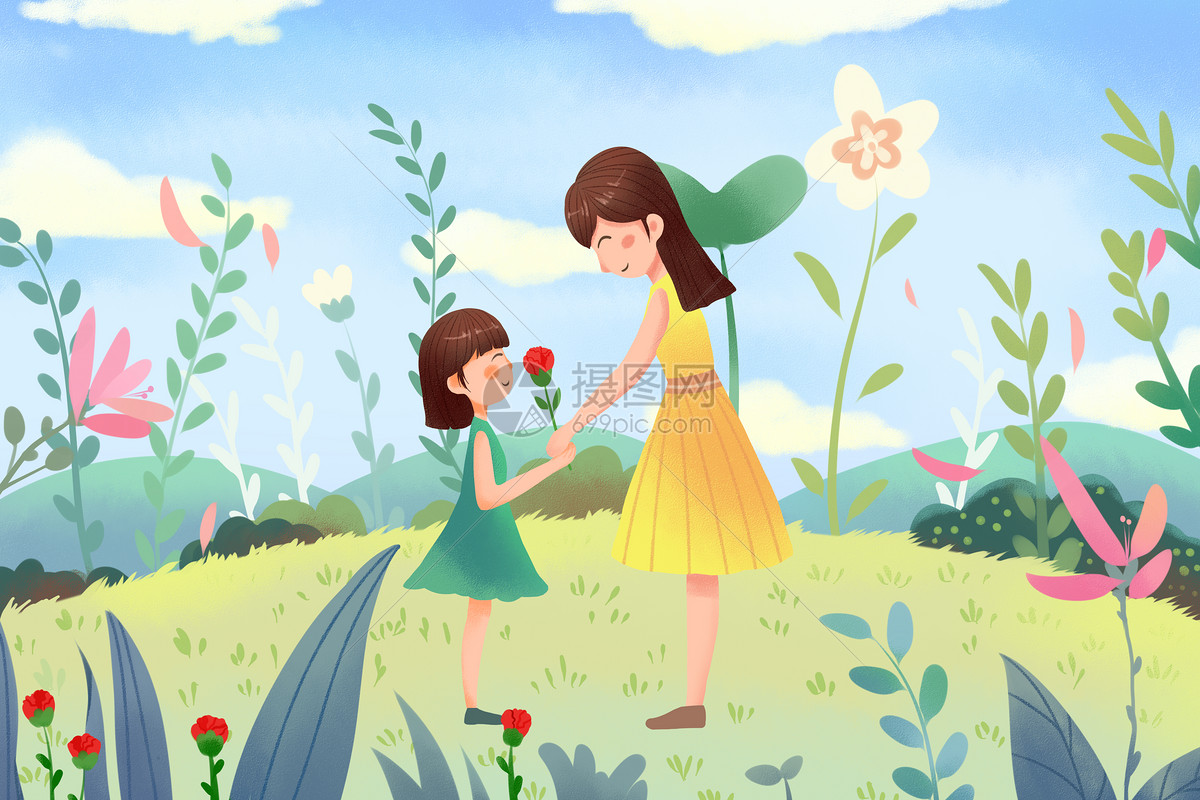粉色温馨母亲节插画拿着花束卡片的小女孩|插画|创作习作|吴静就是个丑女 - 原创作品 - 站酷 (ZCOOL)