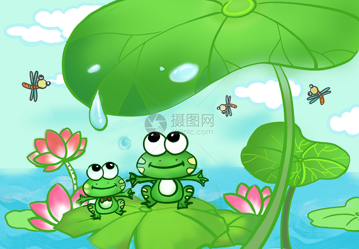 池塘边荷叶下躲着一只小青蛙🐸|插画|儿童插画|amandalu0217 - 原创作品 - 站酷 (ZCOOL)