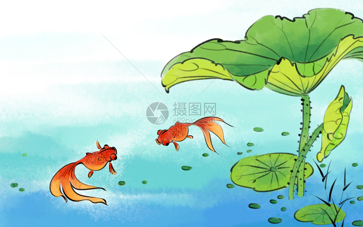 中国风金鱼荷花