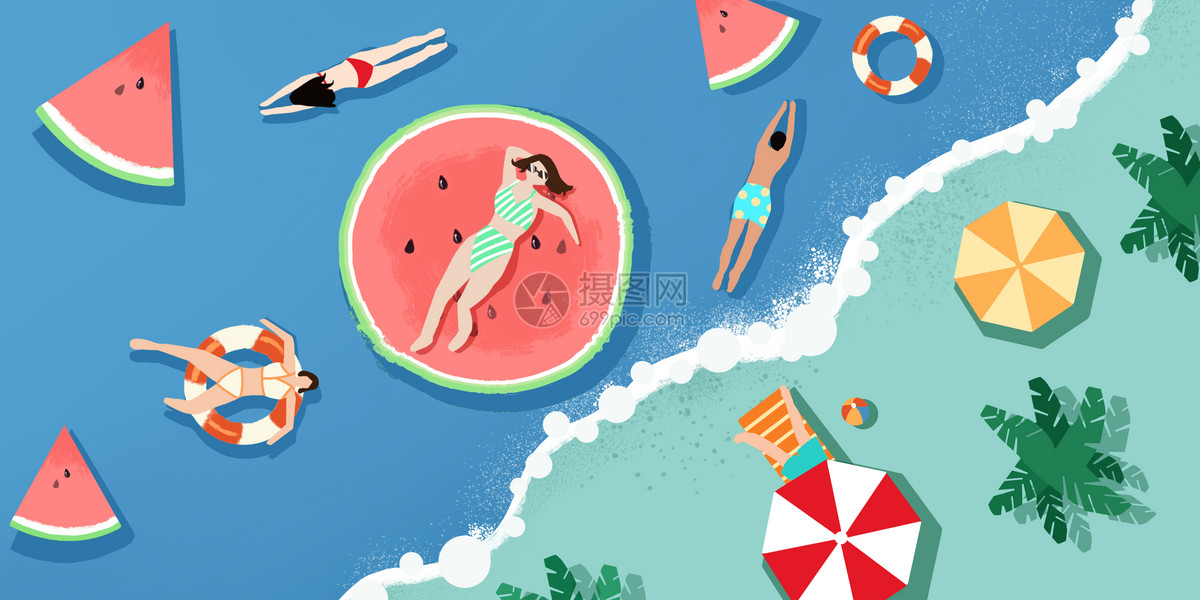 夏日清凉海浪沙滩插画图片下载-正版图片400159332-摄