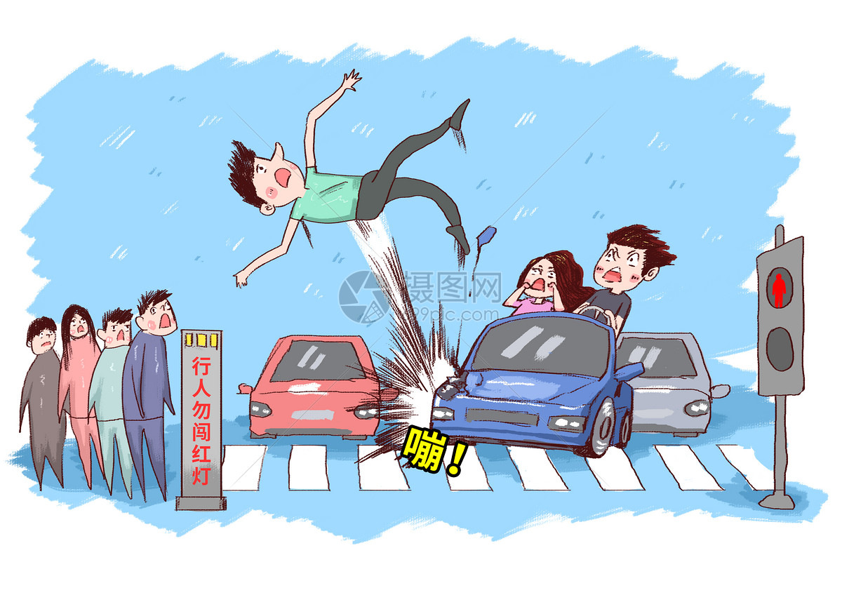 超速行驶撞上行人交通事故漫画插画图片下载-正版图片400168101-摄图网