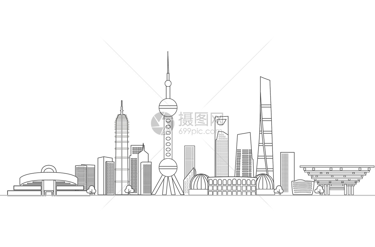 风光建筑 上海地标都市线稿.