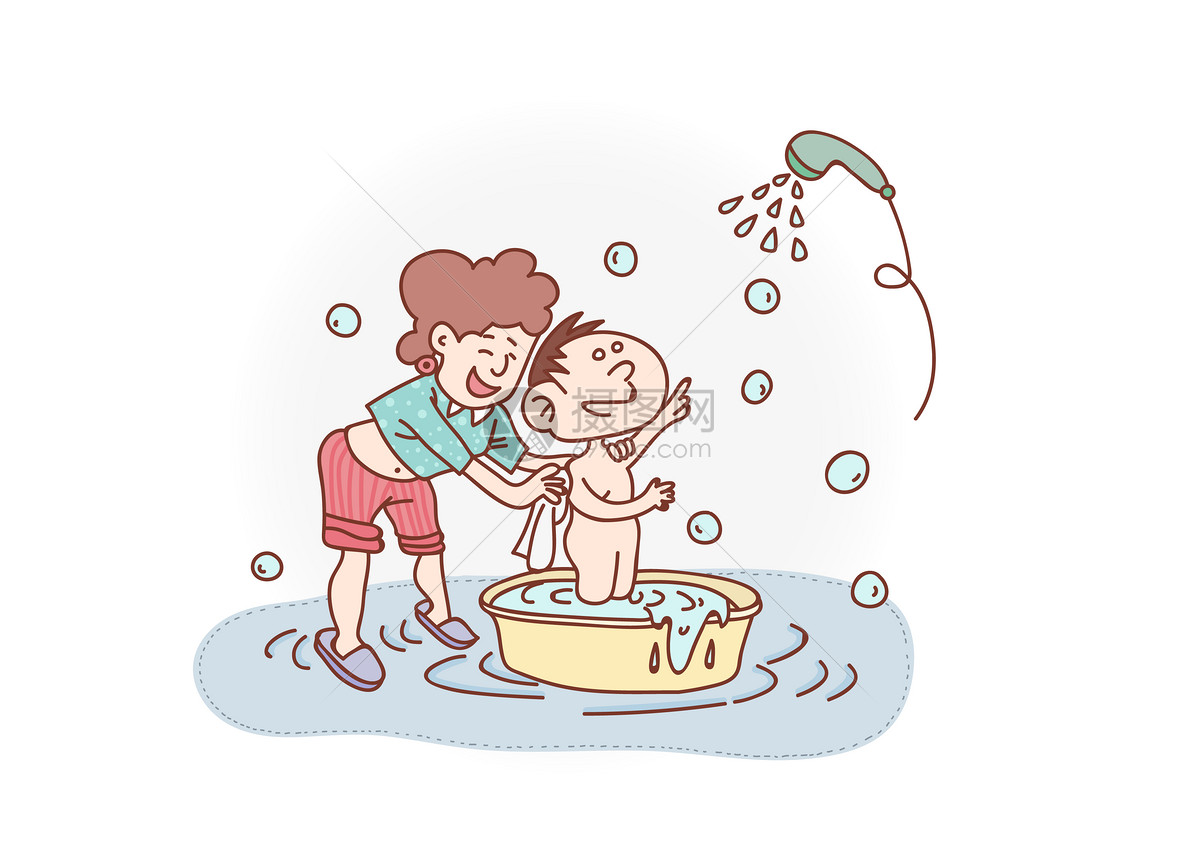 卡通女孩洗澡沐浴背景图片素材-编号28382423-图行天下