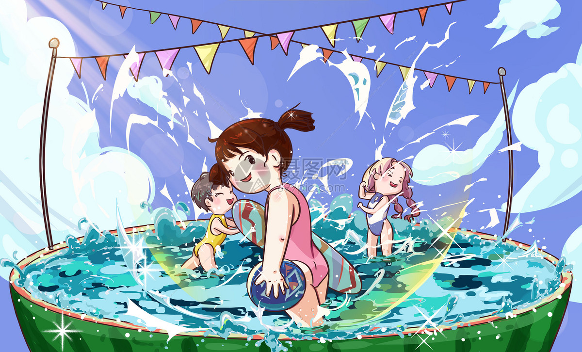 夏日女孩戏水