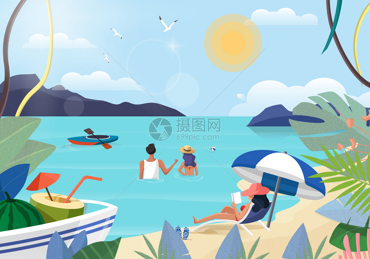 夏季海边旅游插画