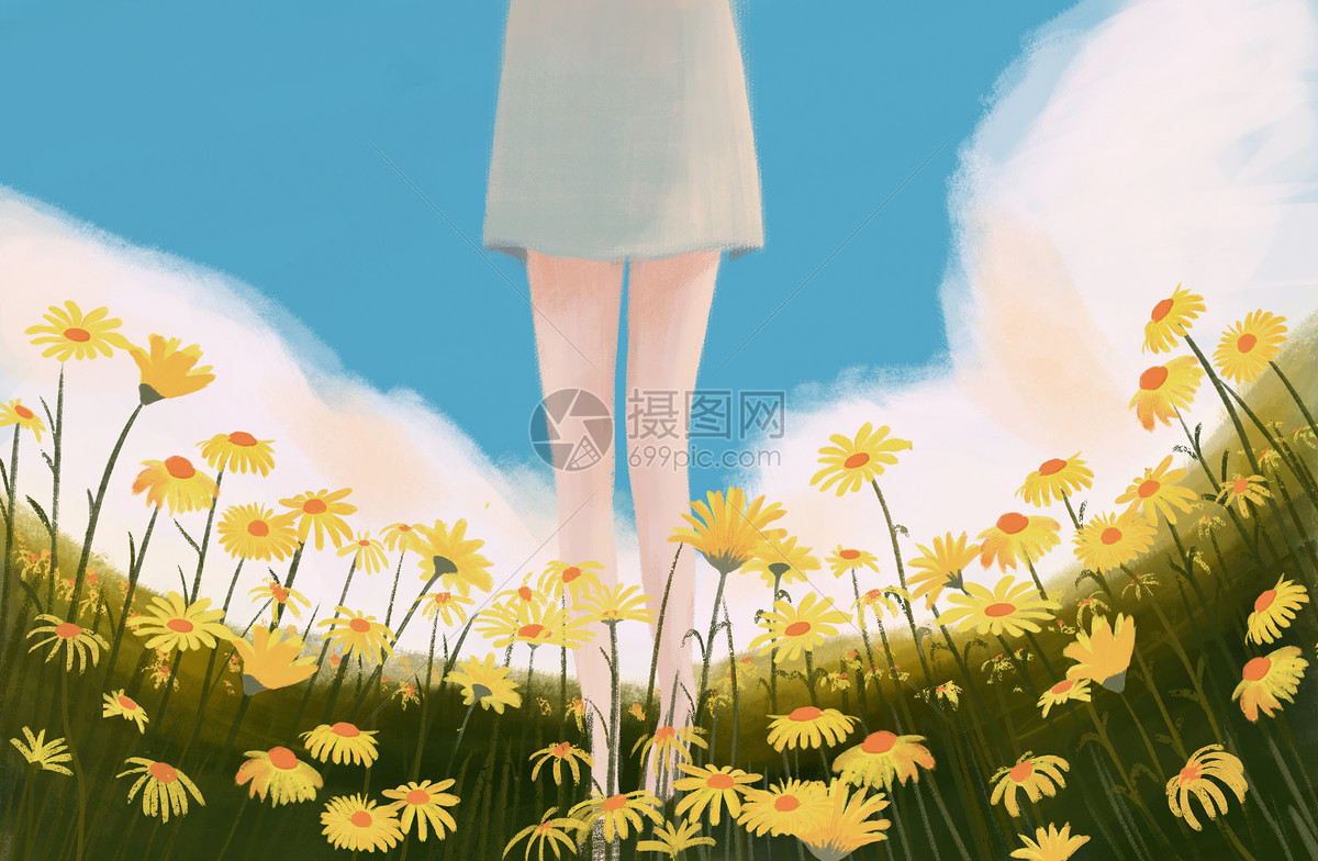 行走在花丛中的女孩