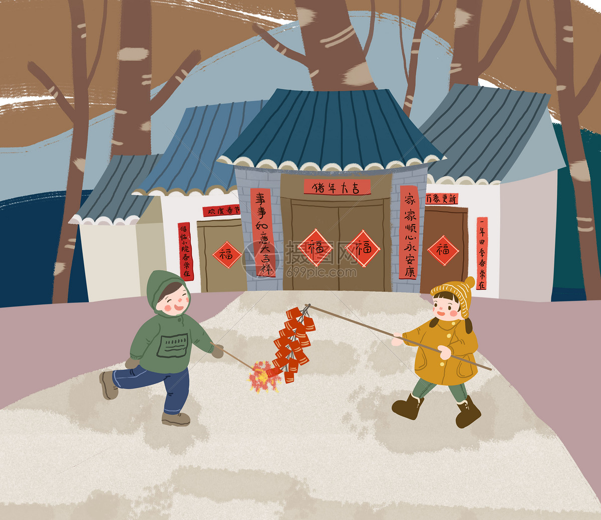 中国风春节放鞭炮
