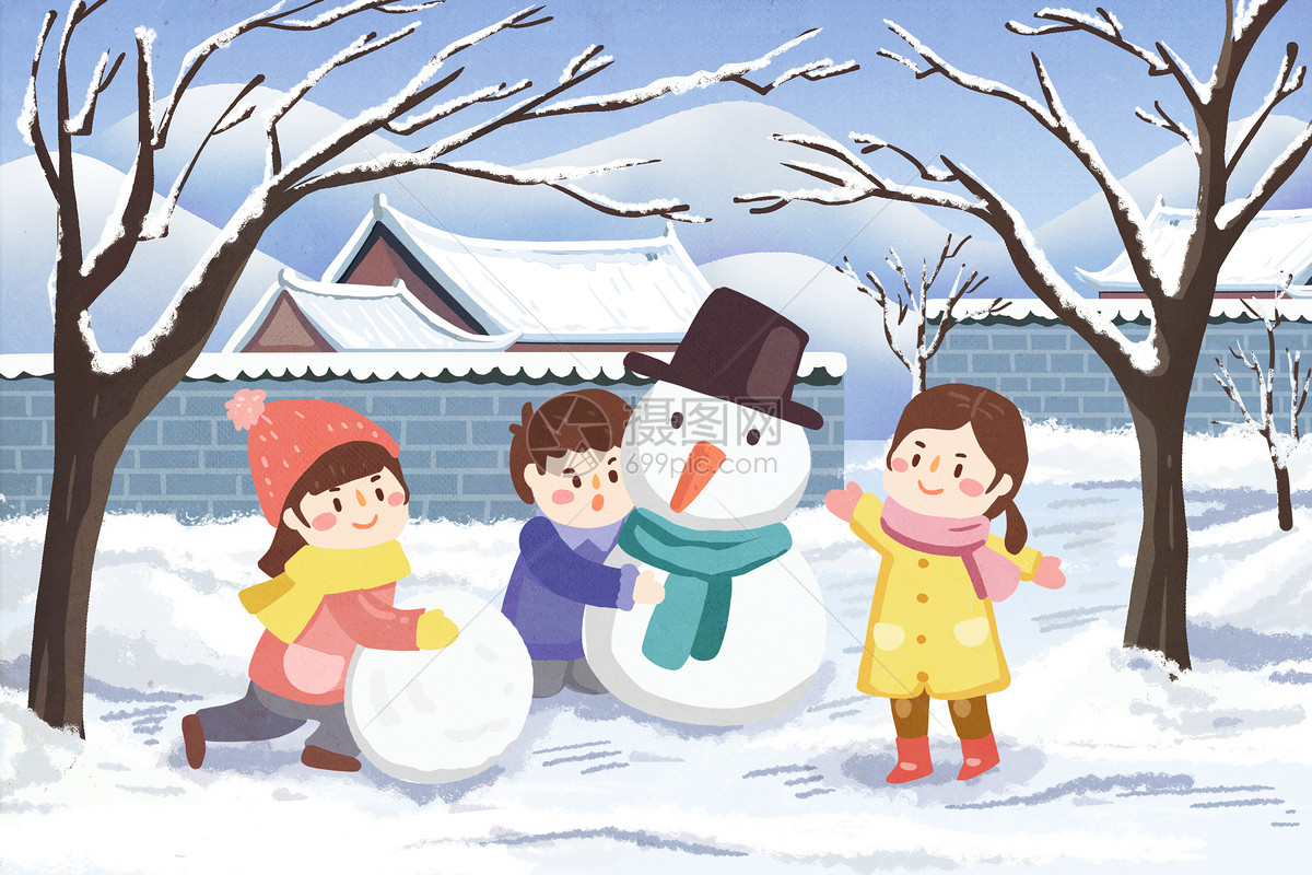 【儿童绘本插画】下雪啦~~打雪仗啦~~~_小小小水母-站酷ZCOOL