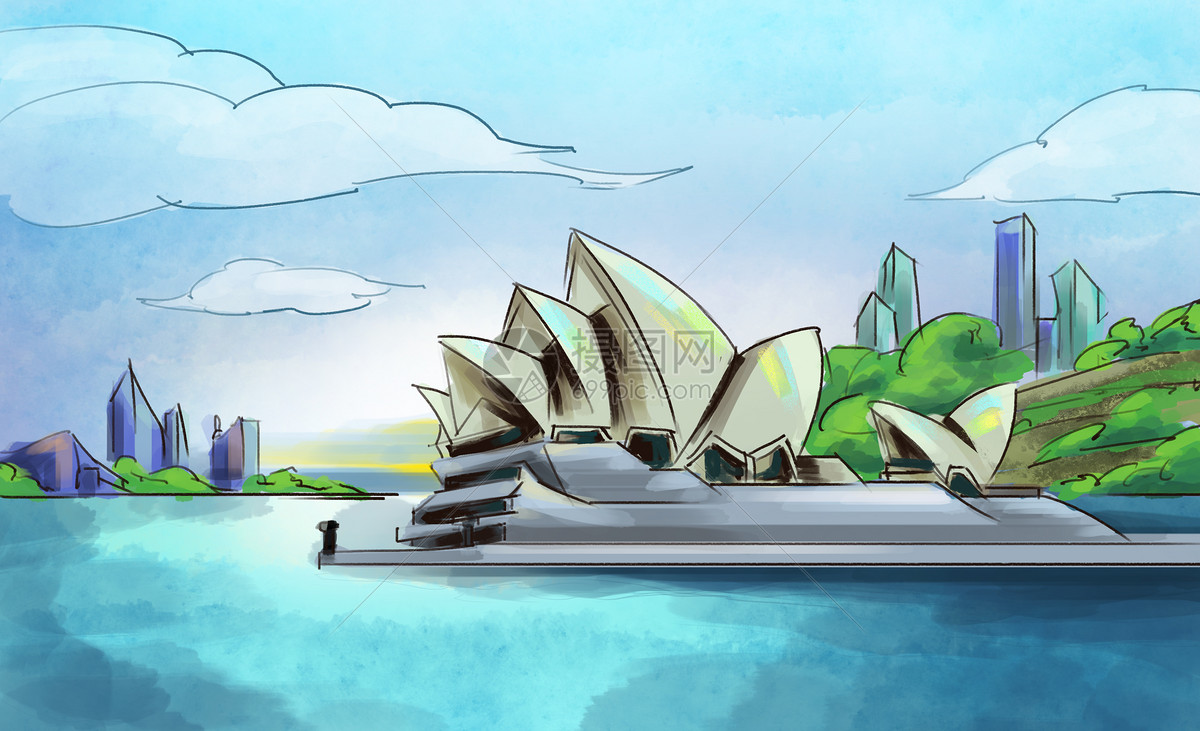 悉尼歌剧院简笔风景手绘