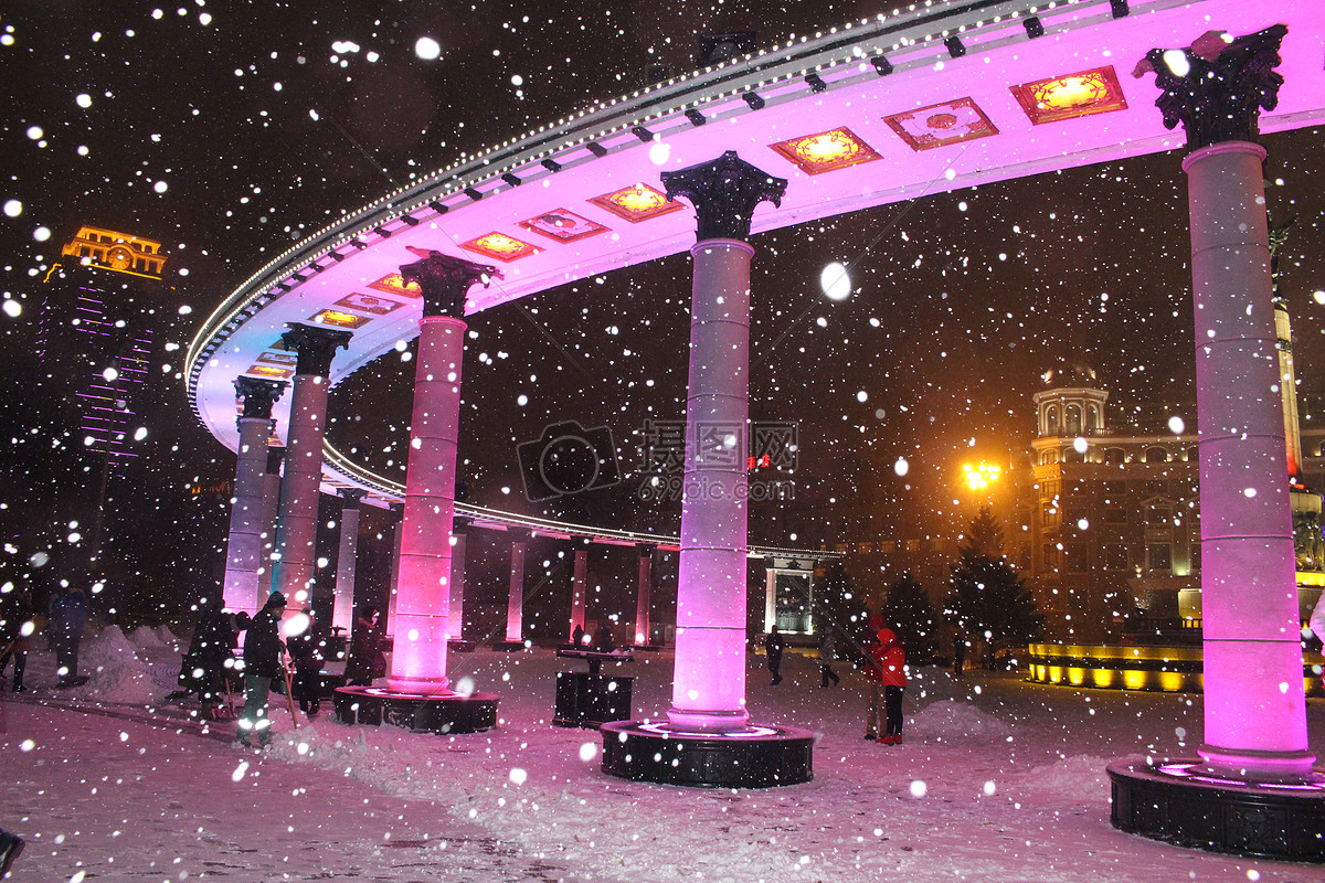 哈尔滨中央大街雪景中央大街夜景