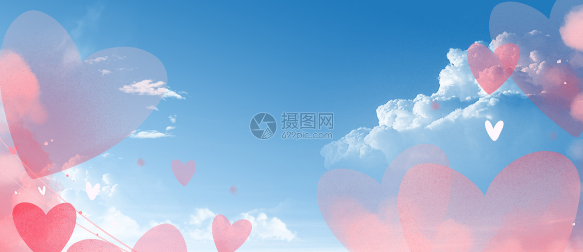 蓝天白云下的红色爱心树