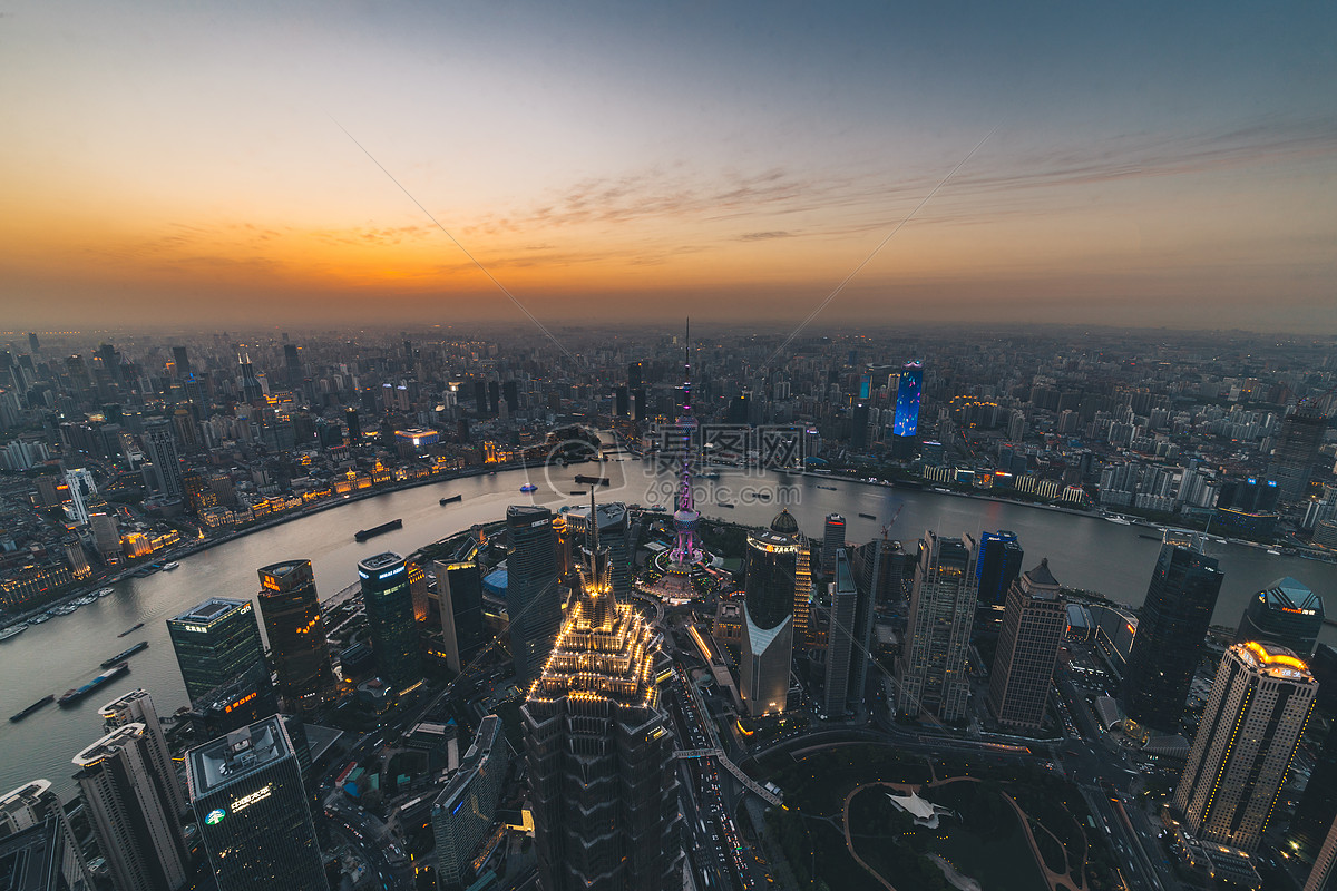 俯拍城市风光夜景