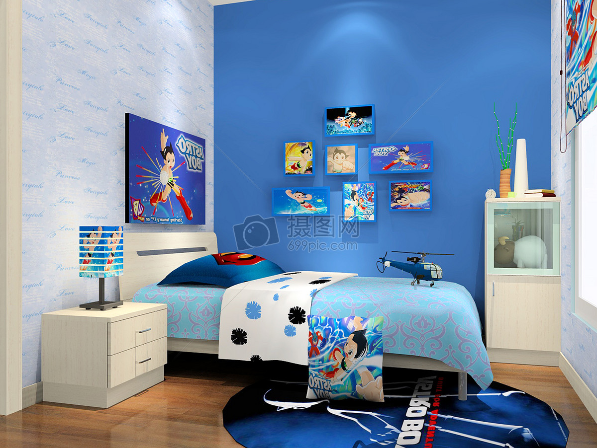 蓝色卡通卧室效果图