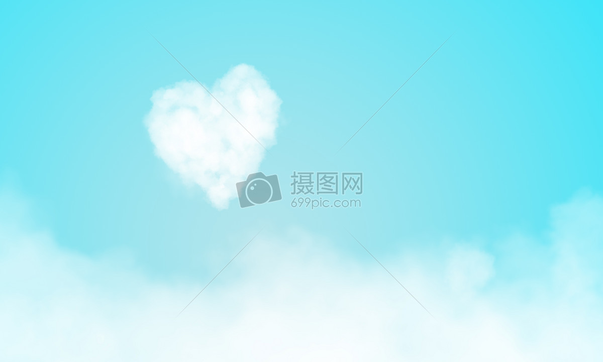 爱心形状的云朵在蓝天空中