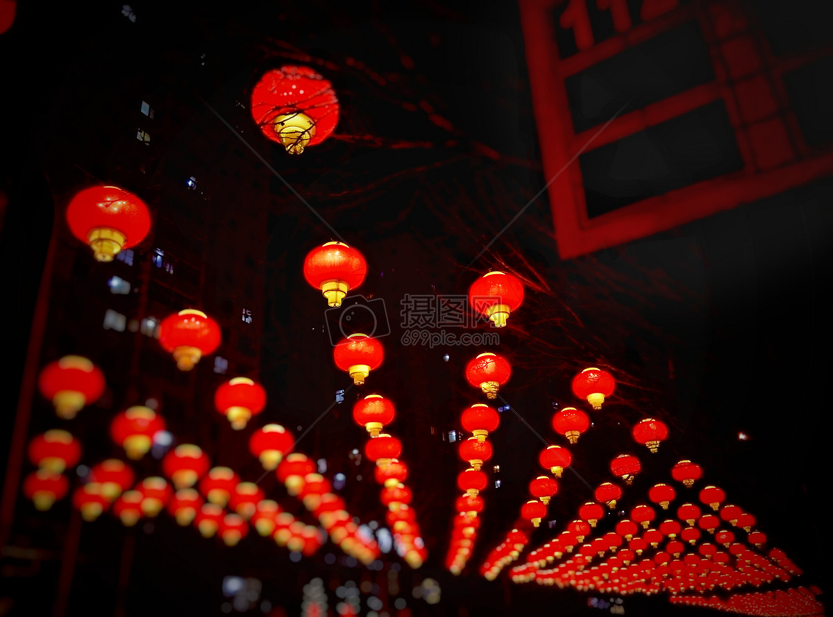 城市春节红灯笼夜景