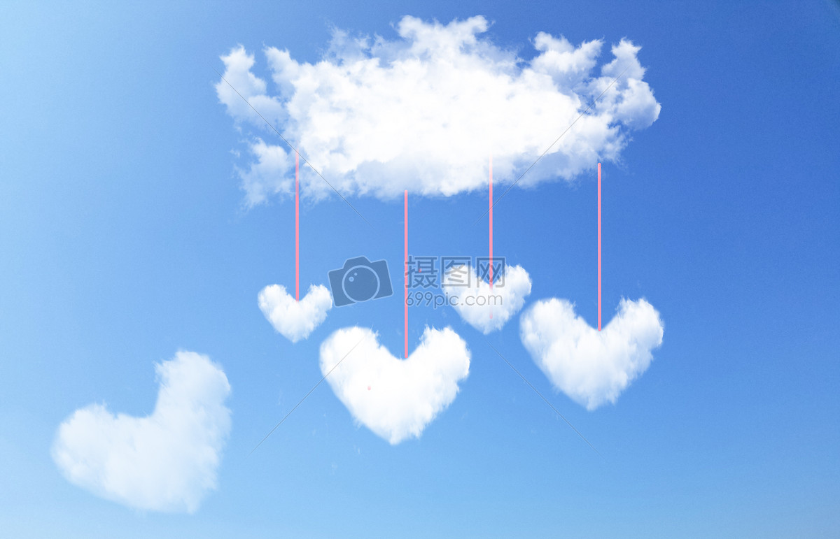 蓝色的天空和心形的白云。矢量图插画图片素材_ID:317045726-Veer图库