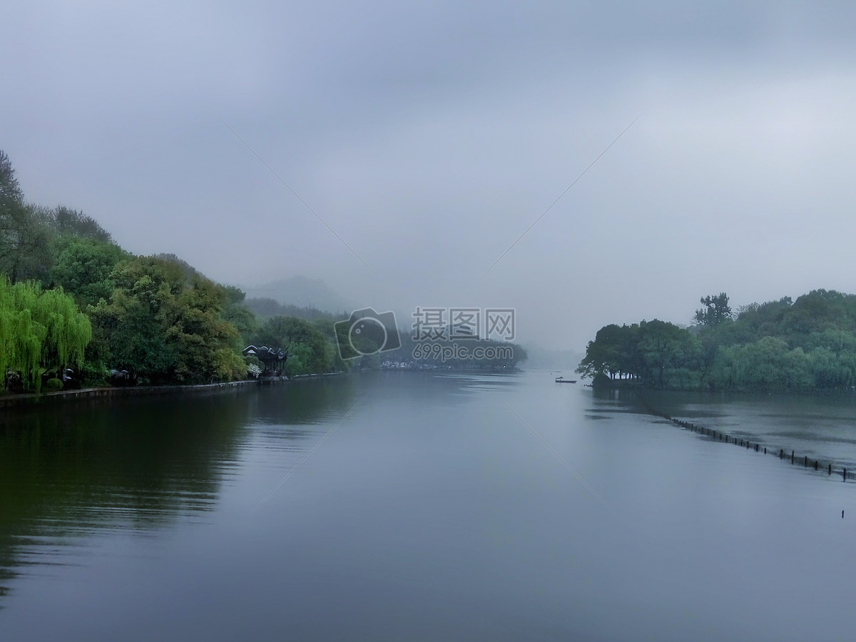 照片 自然风景 杭州阴天西湖景色.