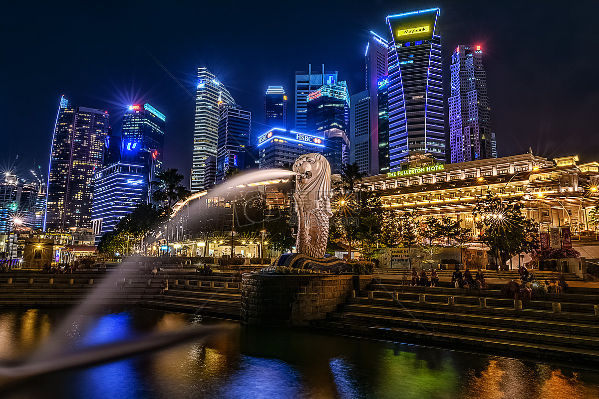 新加坡鱼尾狮夜景