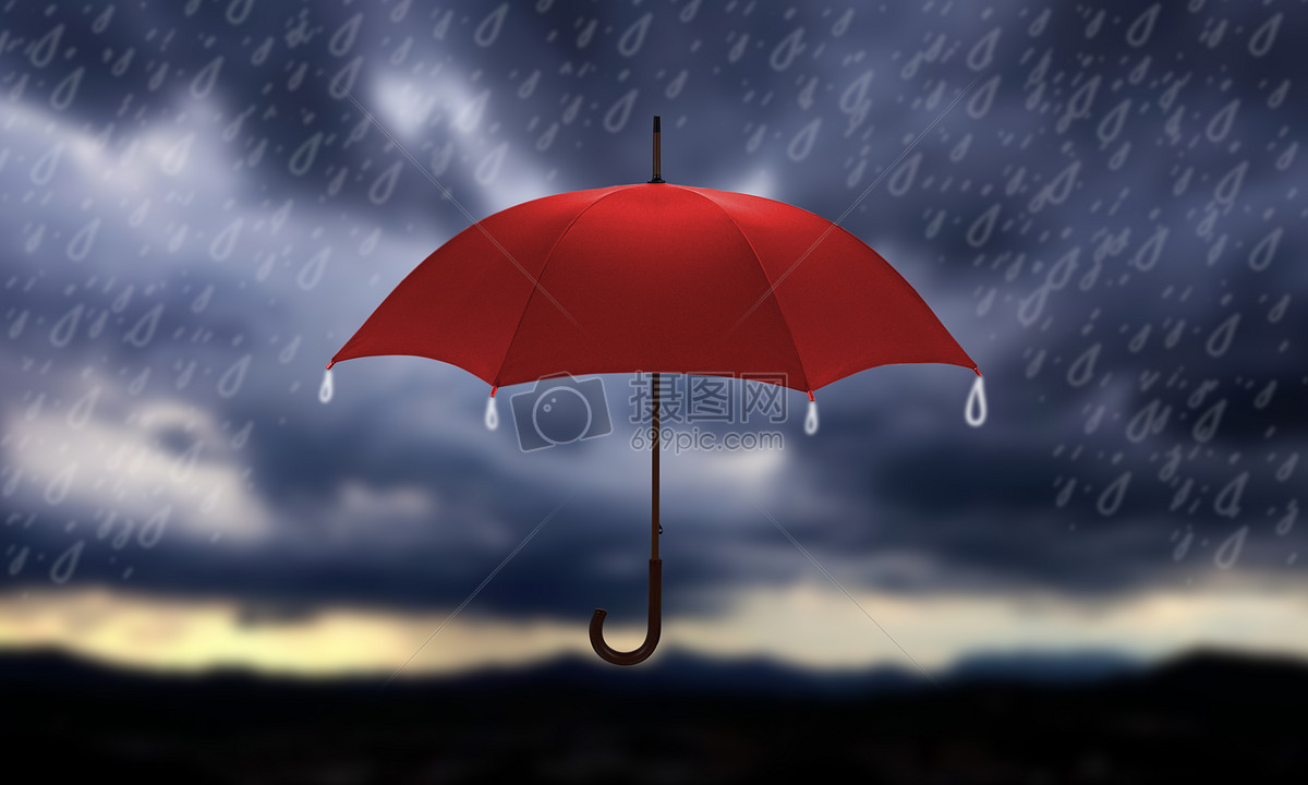 雷雨天中的红雨伞
