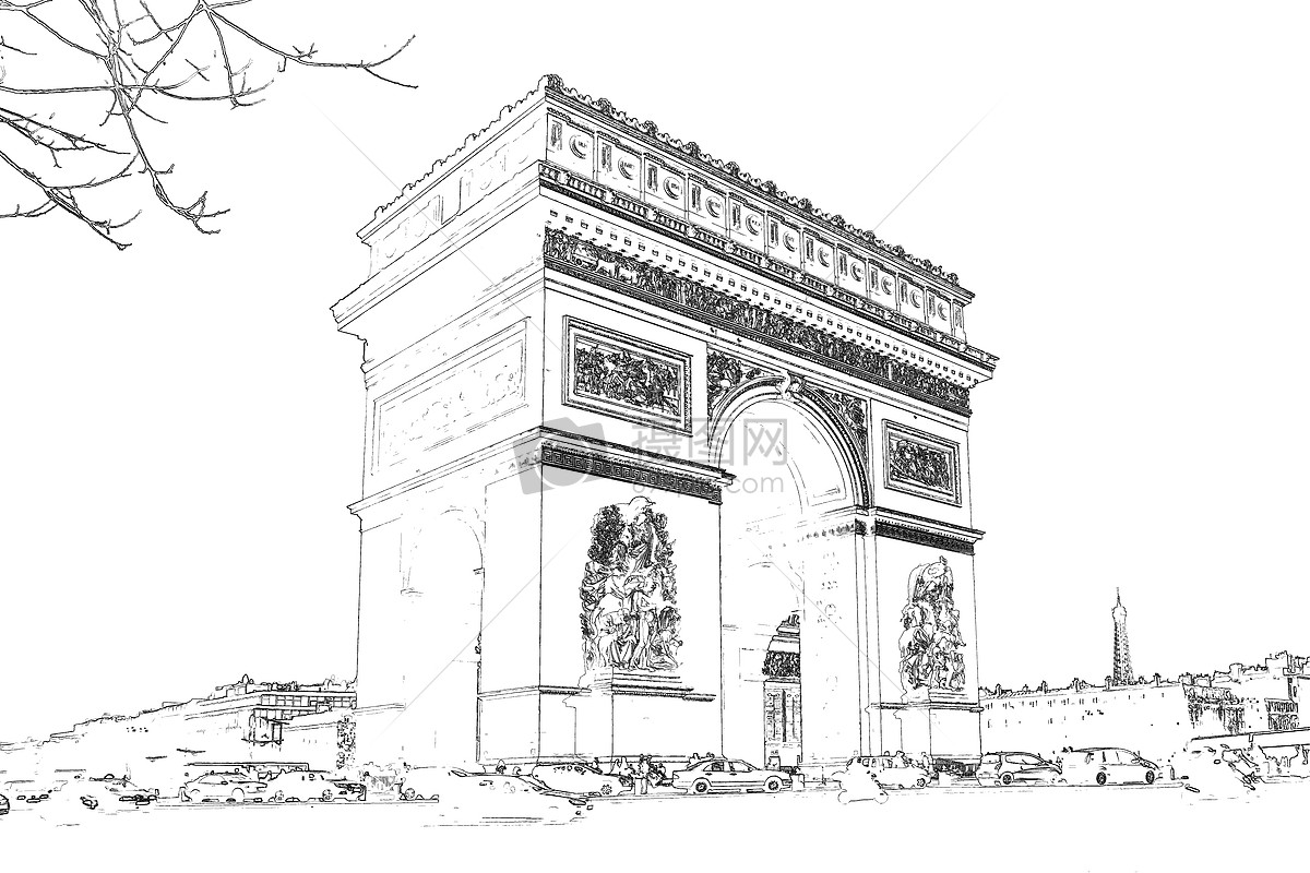 创意背景 建筑空间 凯旋门 法国巴黎凯旋门素描.