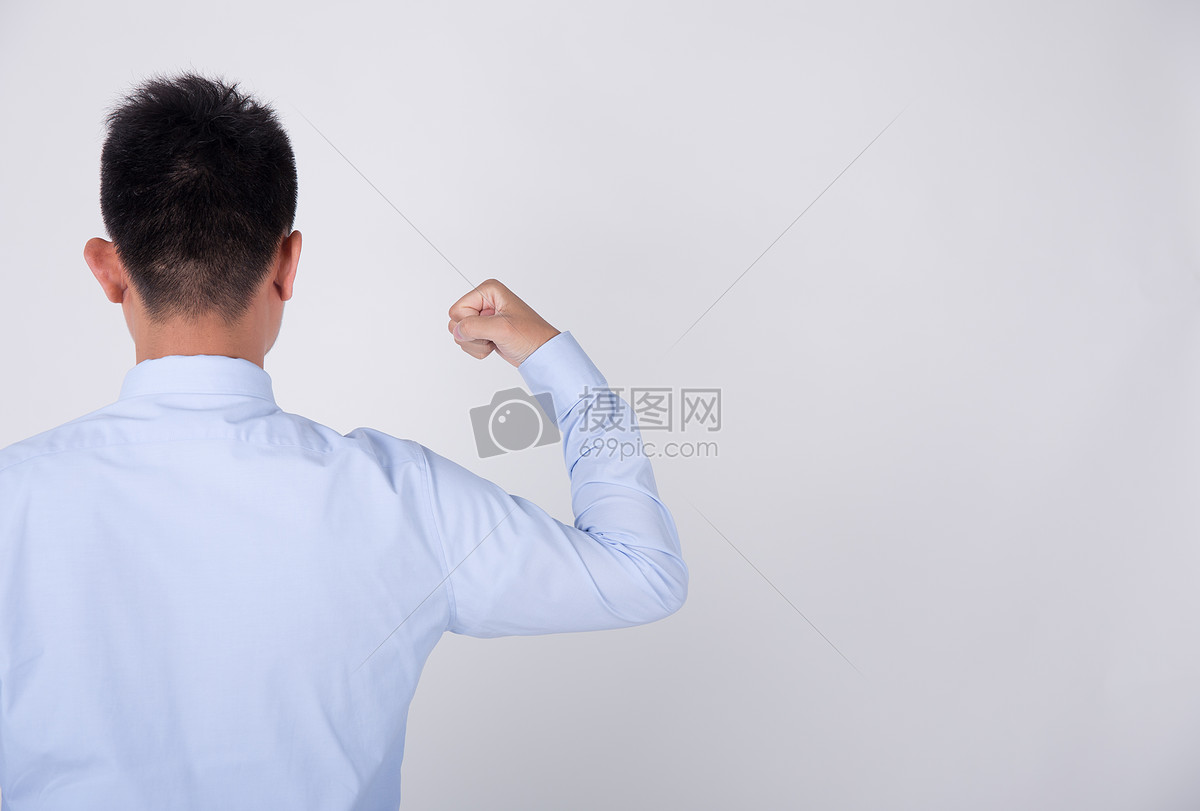 强壮手臂背影局部白底棚拍