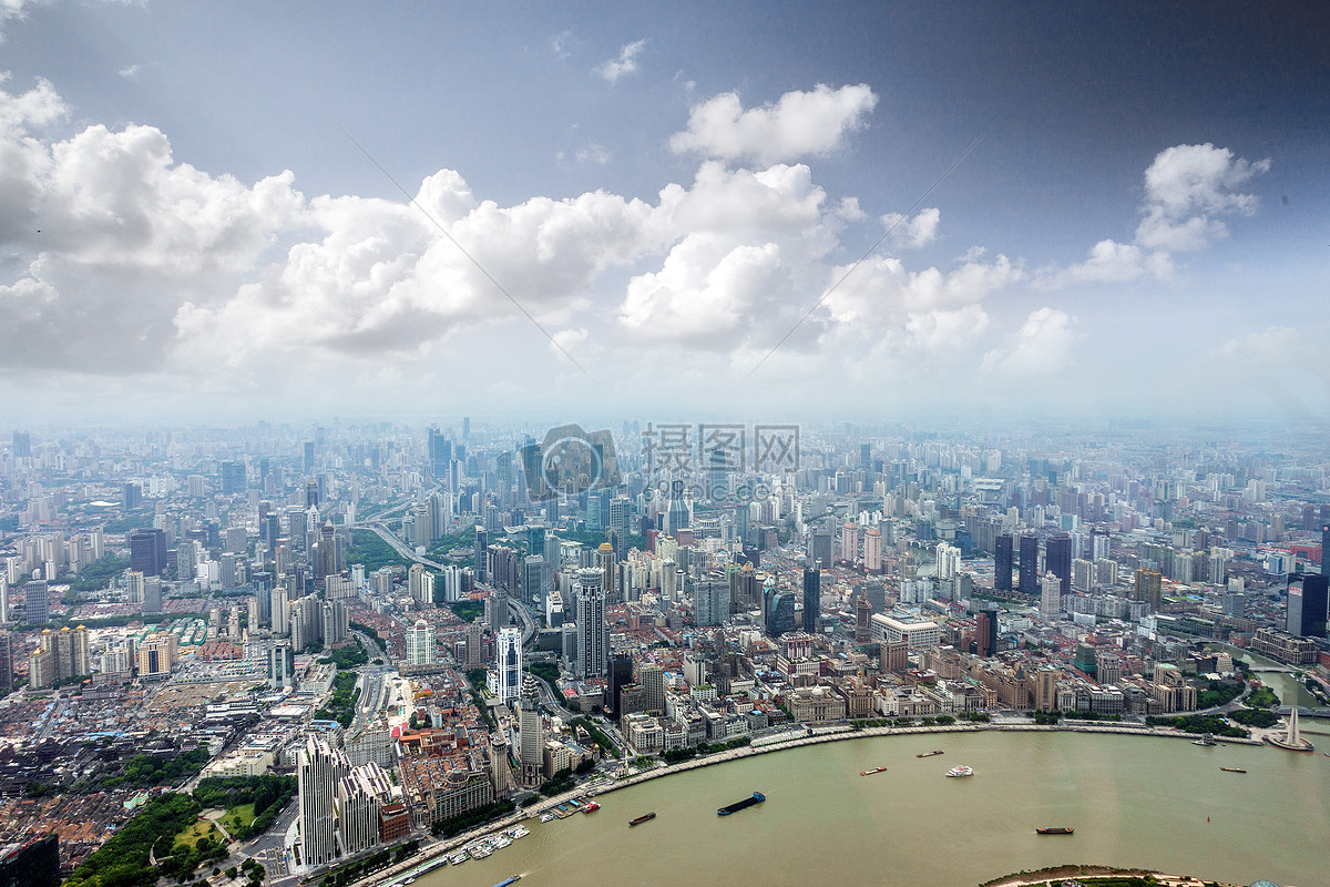 航拍的高度看到的上海的高楼林立高清图片下载-正版图片500530327-摄图网