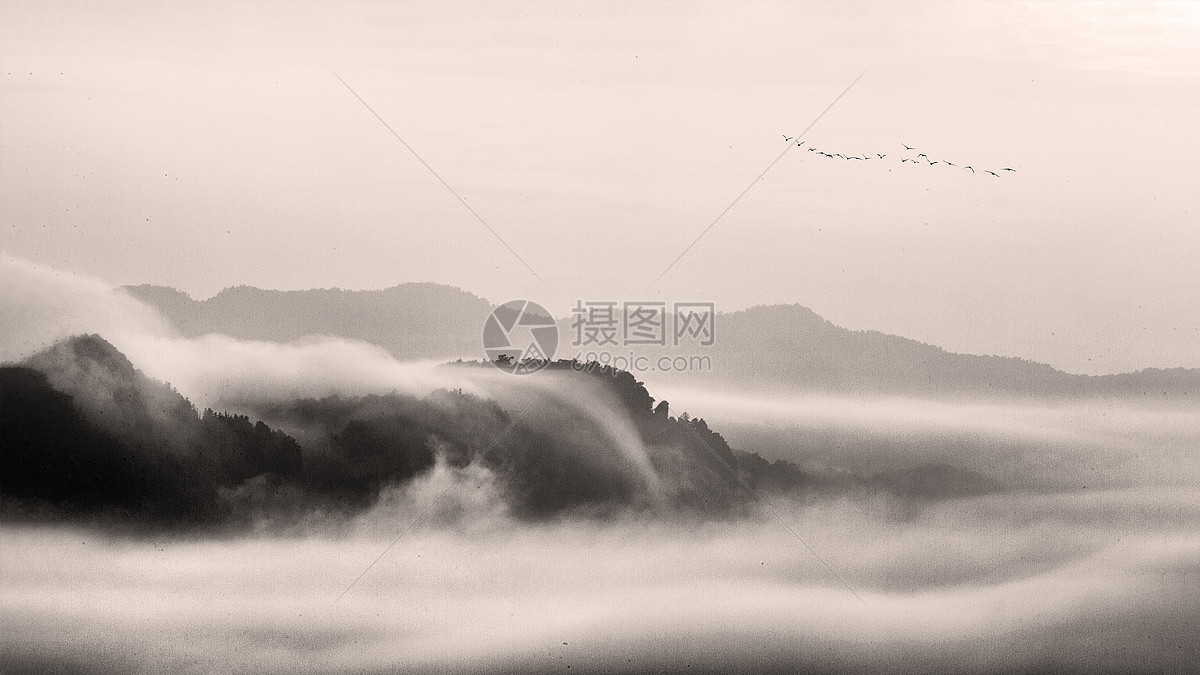 水墨风格的云海雾景