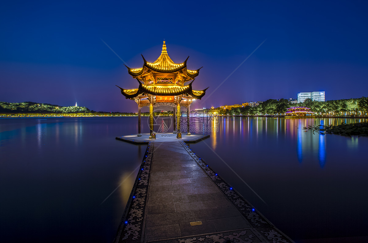照片 背景素材 西湖集贤亭夜景.