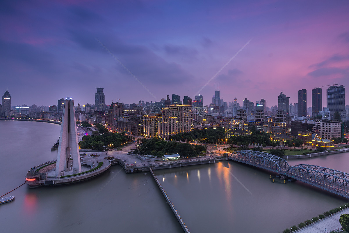 上海外滩傍晚日落夜景