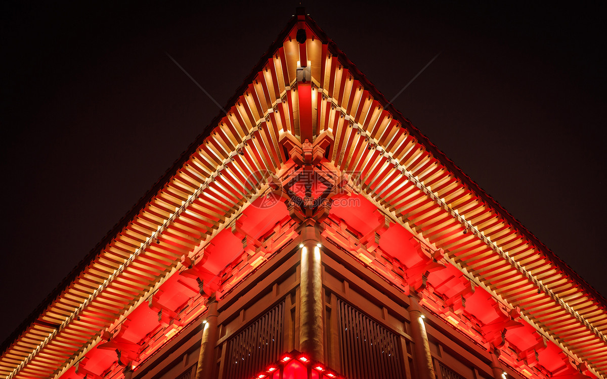 西安大唐芙蓉园古建筑一角高清图片下载-正版图片-摄