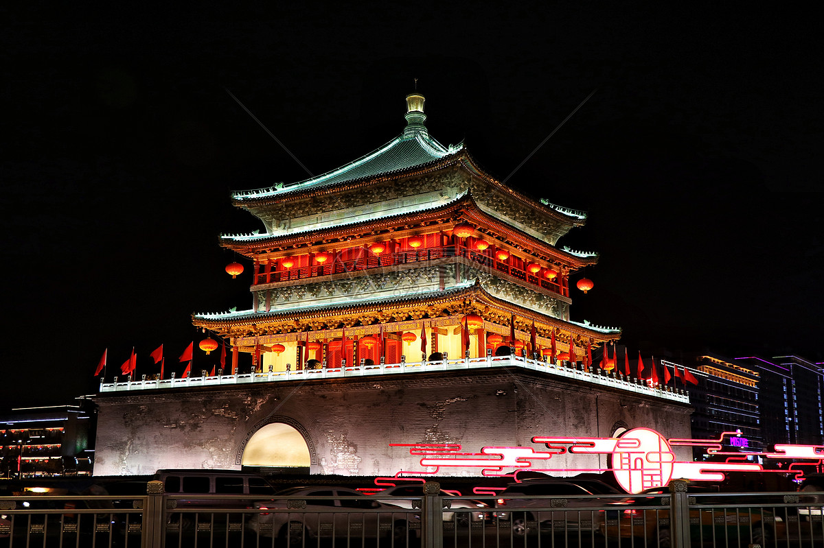 西安钟楼夜景高清图片下载-正版图片500838785-摄图网